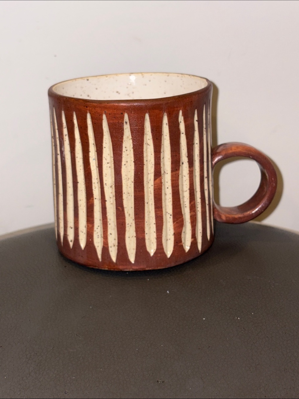 “Savana” Striped Terracotta Handmade Hand-painted Coffee Mug, 16 Oz